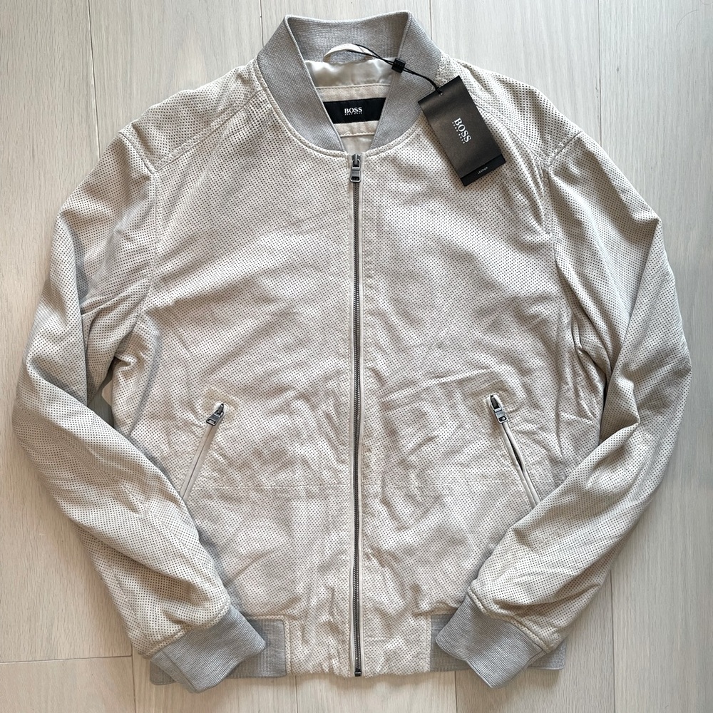 NEW Hugo Boss Mens Suede Leather Bomber Jacket